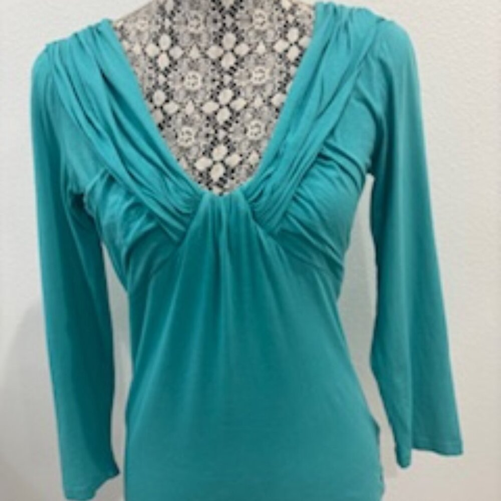 Turquoise Velvet Long Sleeve Top, Size Medium